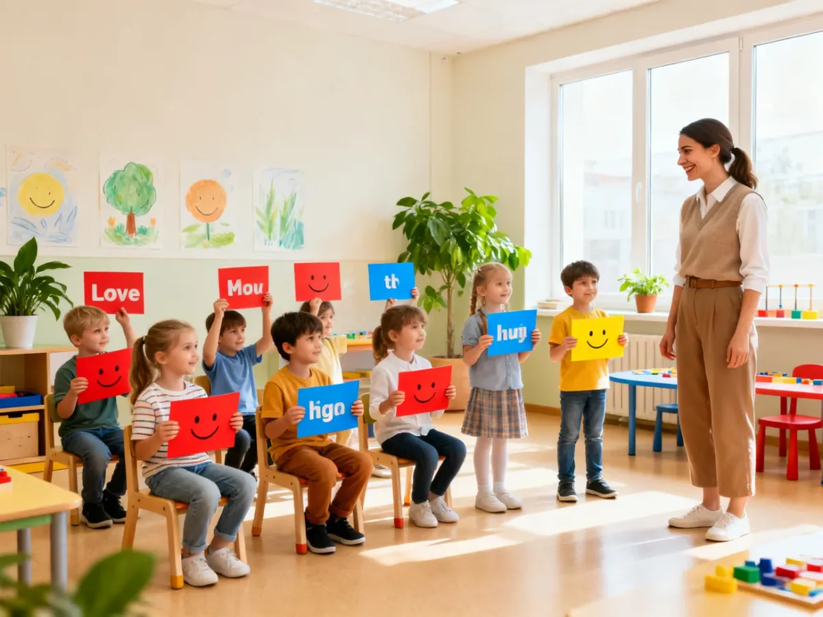 Dzieci przygotowujące się do kreatywnego turnieju słownego w udekorowanej sali