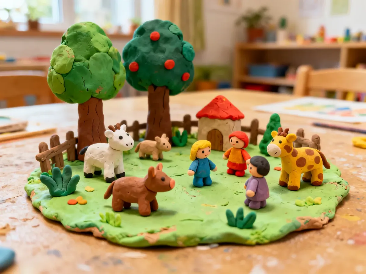 Gotowa dziecięca makieta z figurek z plasteliny