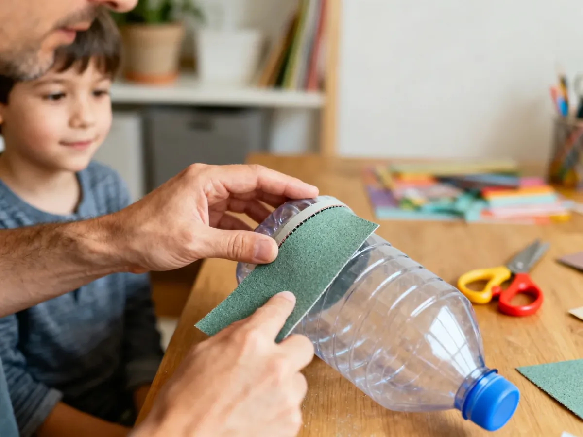 Wygładzanie krawędzi plastikowej doniczki papierem ściernym