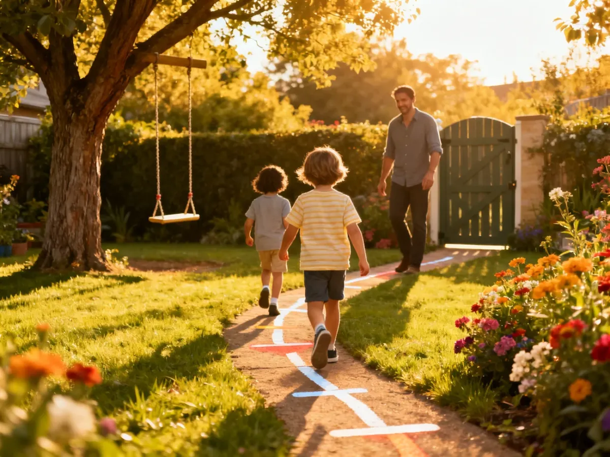 Bezpieczna zabawa w poszukiwanie skarbu w ogrodzie pod opieką dorosłego